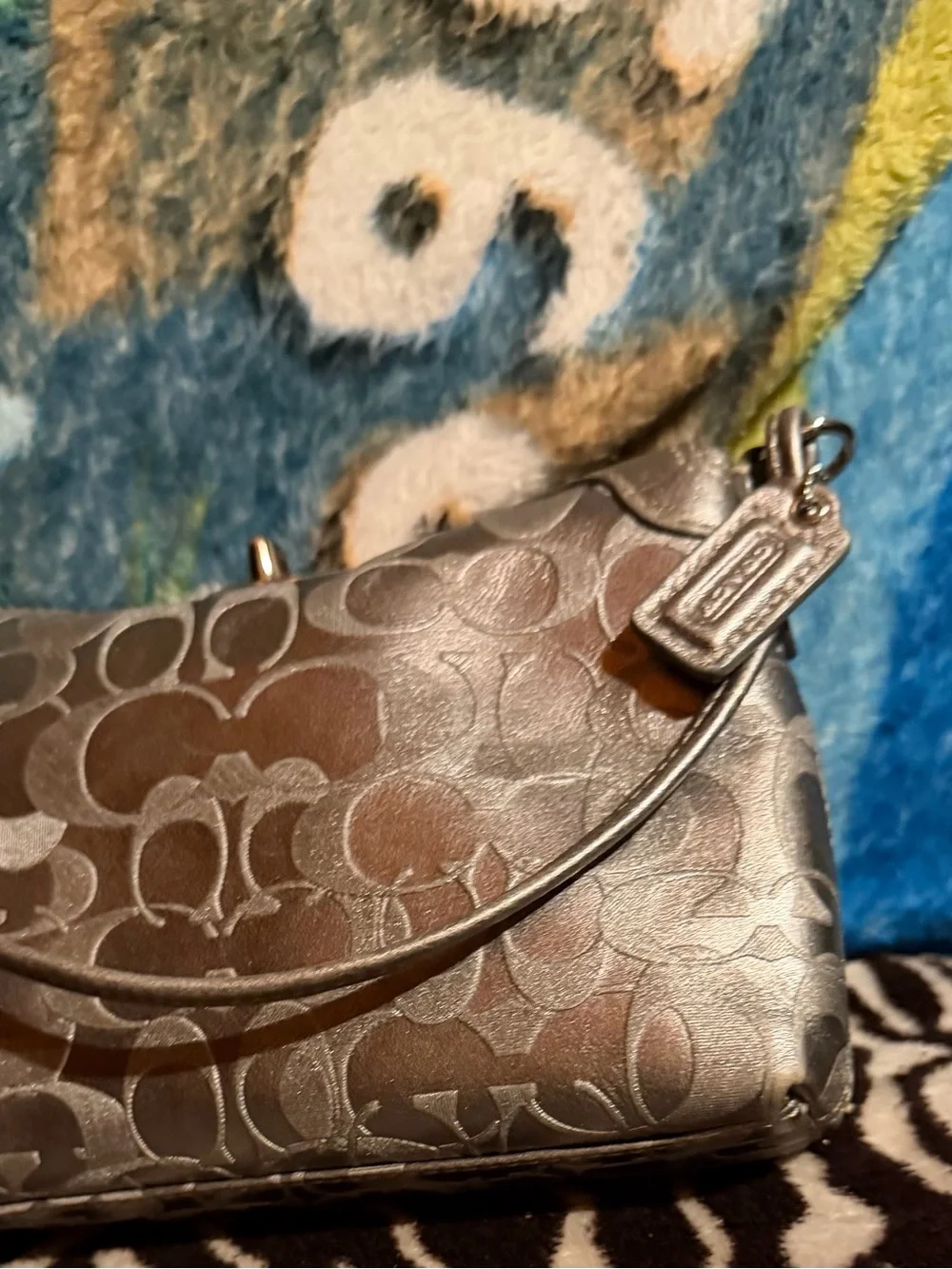 Coach Metallic Gray Signature Shoulder Bag